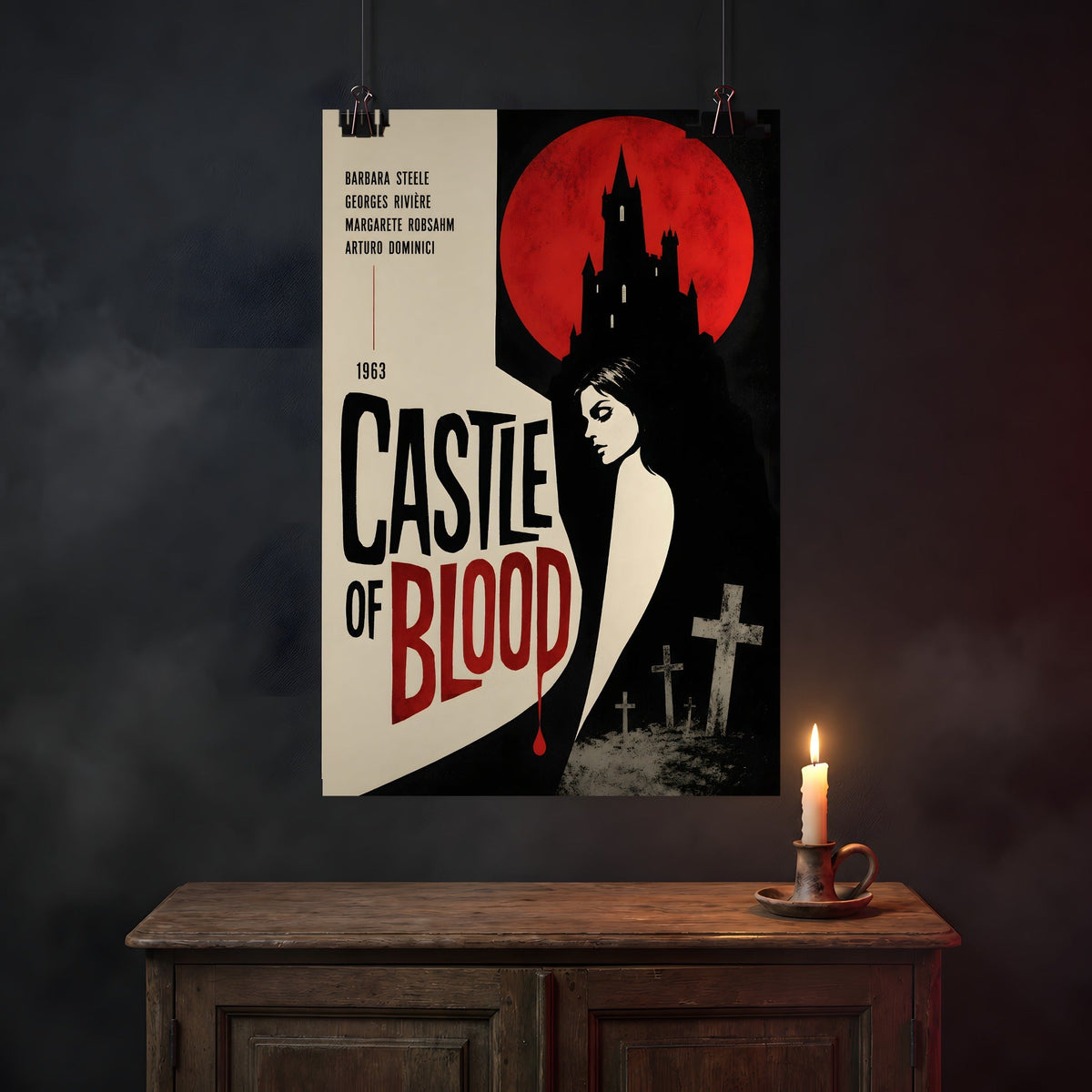 Castle of Blood Poster Print, hanging on a wall