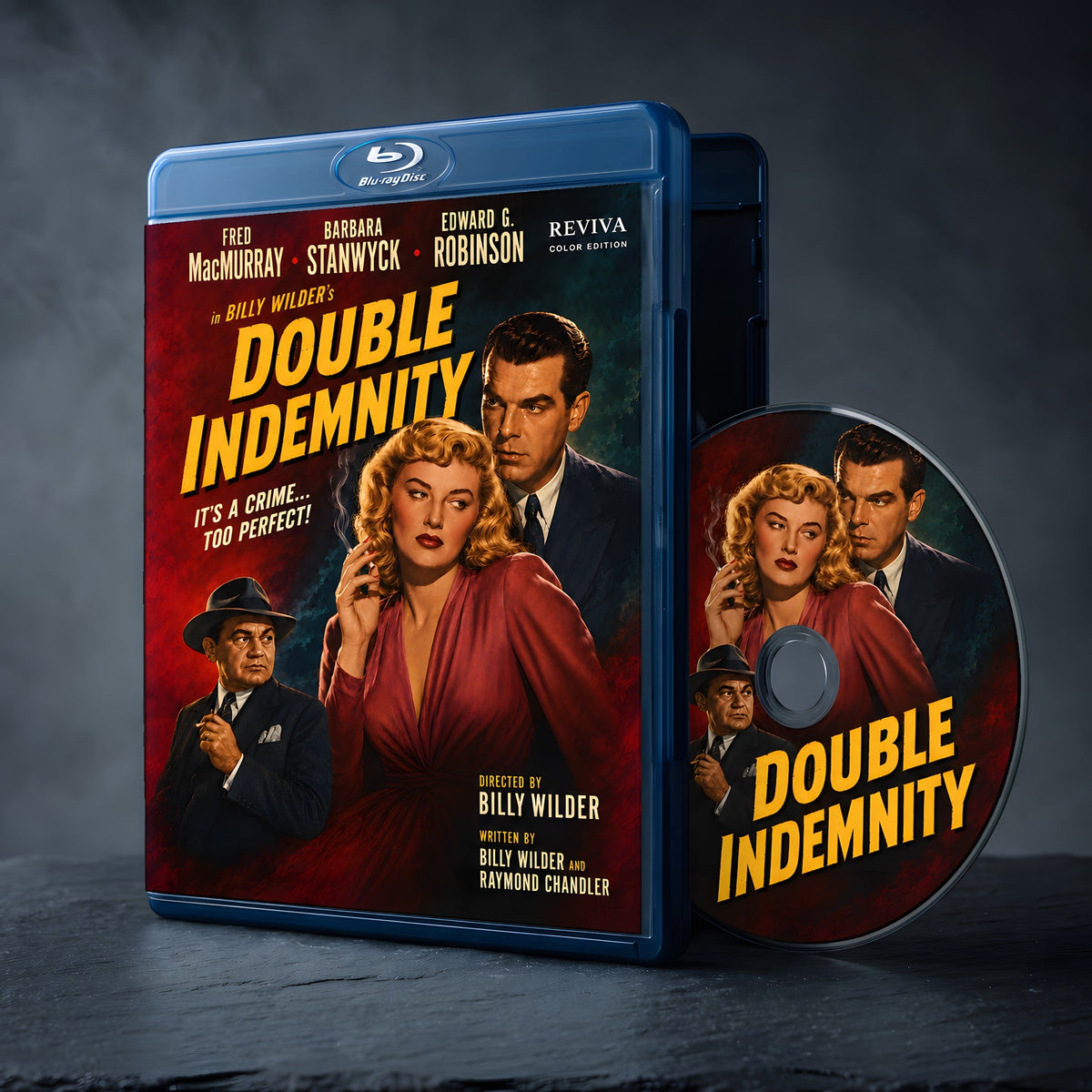 Double Indemnity Color Edition Blu-ray, case and disc