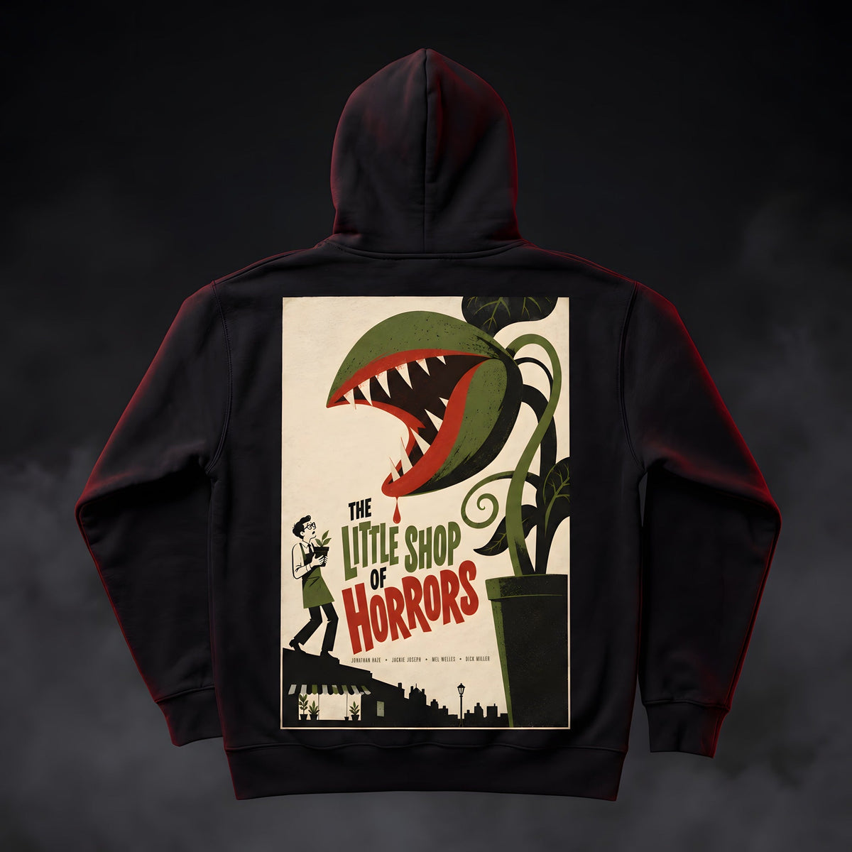The Little Shop of Horrors Pullover Hoodie, poster art on the back