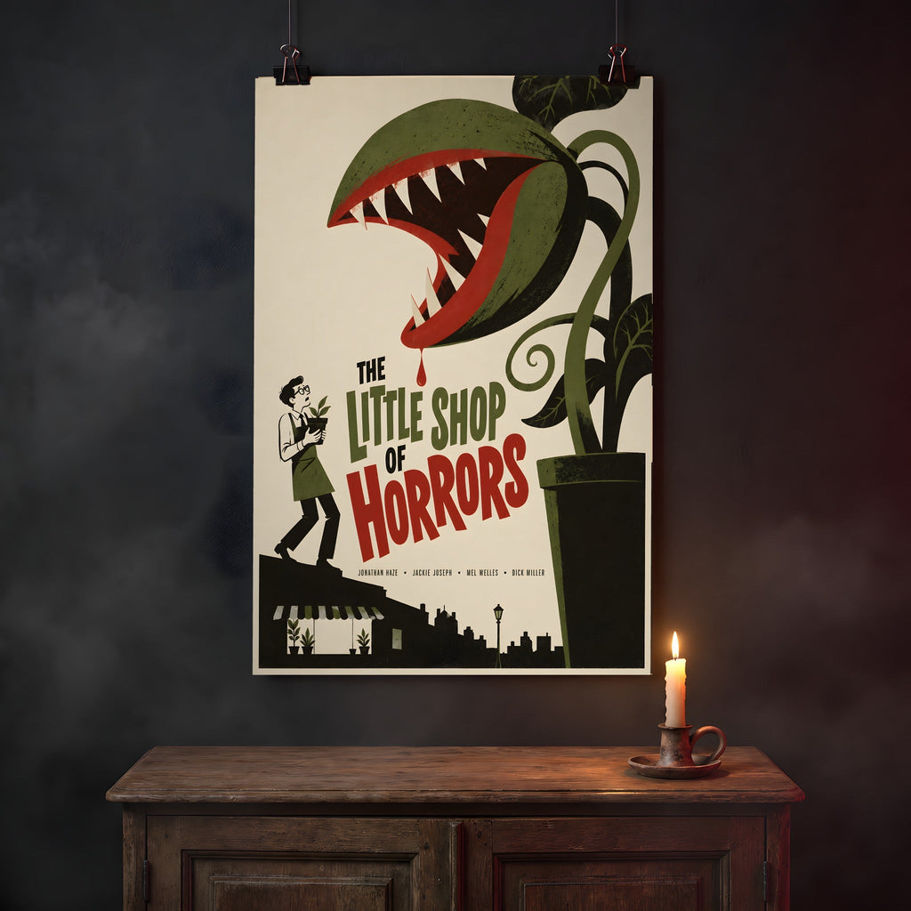The Little Shop of Horrors Poster Print, hanging on a wall